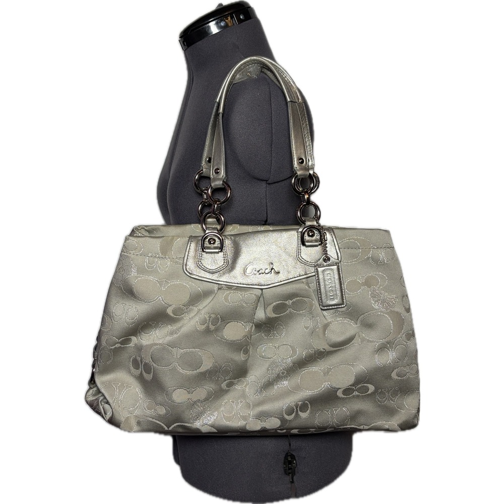 Y2K Coach Ashley Signature Carryall Butterfly Garden Bag Silver Gray F19976